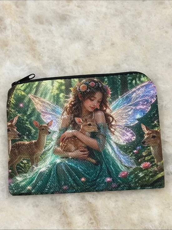 Fairy with Deer Coin Purse - Teal Fantasy Theme