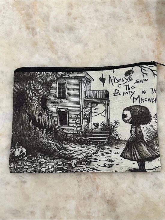 Black and White Gothic Illustration Canvas Pouch