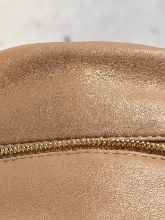 Chantecaille Beige Leather Cosmetic Pouch with Gold Zip