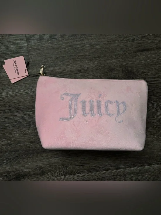 Juicy Couture Pink Velvet Crystal Logo Cosmetic Pouch