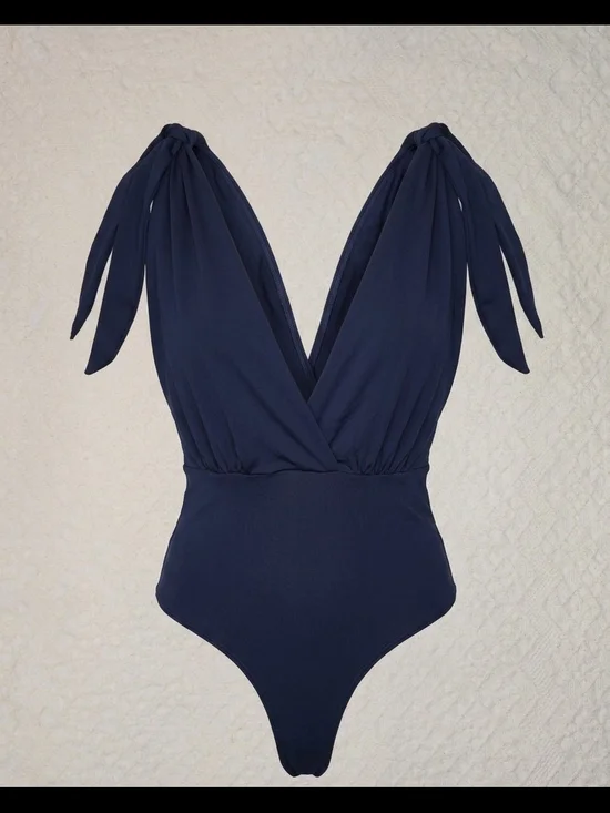 Bodysuit Women’s Deep Blue AmaDeep Navy Tie-Shoulder Bodysuit with Small Size