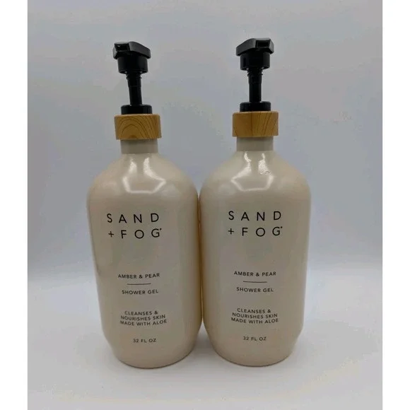 2 Bottles SAND + FOG Amber & Pear Aloe Nourishing &‎ Cleansing SHOWER GEL 32oz