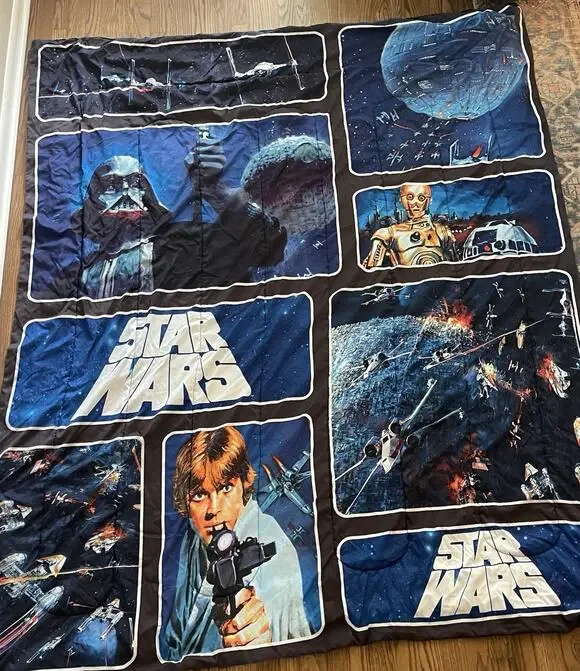 Vintage Star Wars Classic Logo Blue Twin Comforter Double Sided 84” X 67”