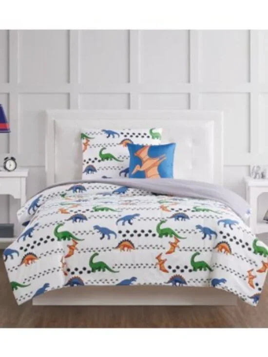 My World Dino Tracks Multi Polyester 3-Piece Twin Comforter Set Dinosaurs Themed