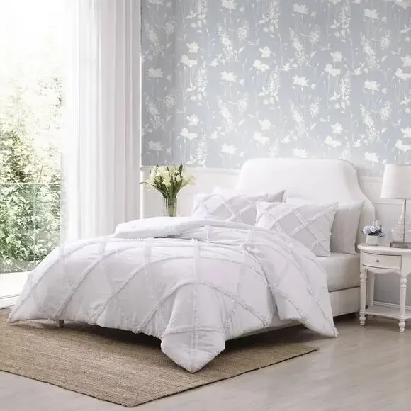 Laura Ashley Norah Twin Comforter Set White Ruffle 2pc Microfiber NEW