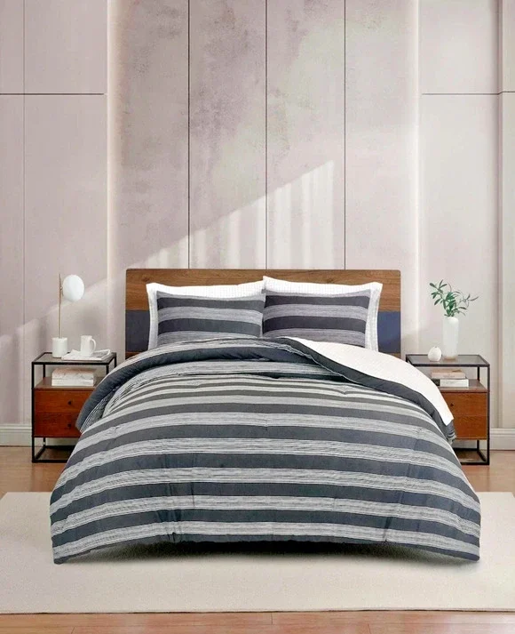 Kenneth Cole New York Gray Abstract Stripe Comforter 3-Pc Set - Full/Queen Size