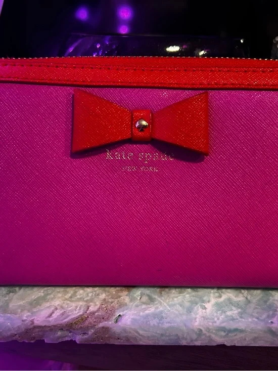 kate spade Hot Pink Cosmetic Case with Red Bow Accent