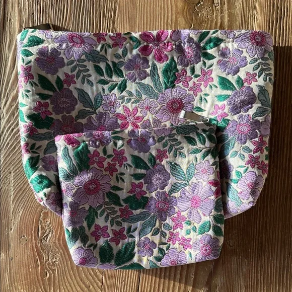 Purple French retro jacquard cosmetic makeup bags set of 2