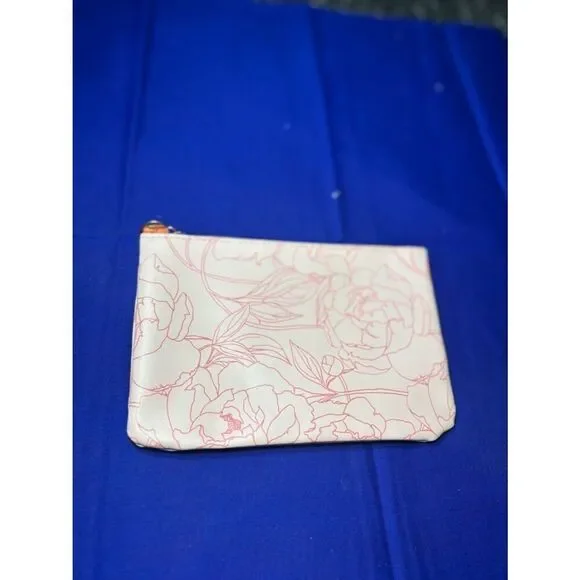 Ipsy Floral Zip Pouch - Pink on Cream