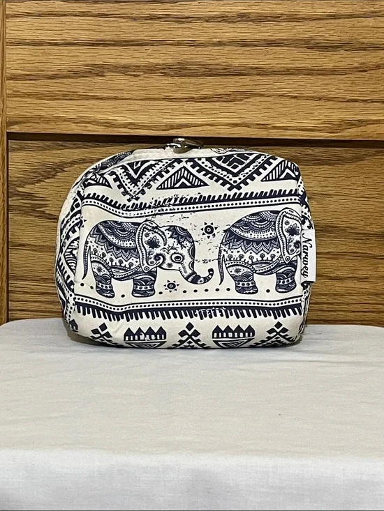 Elephant Print Cosmetic Pouch - Navy and White