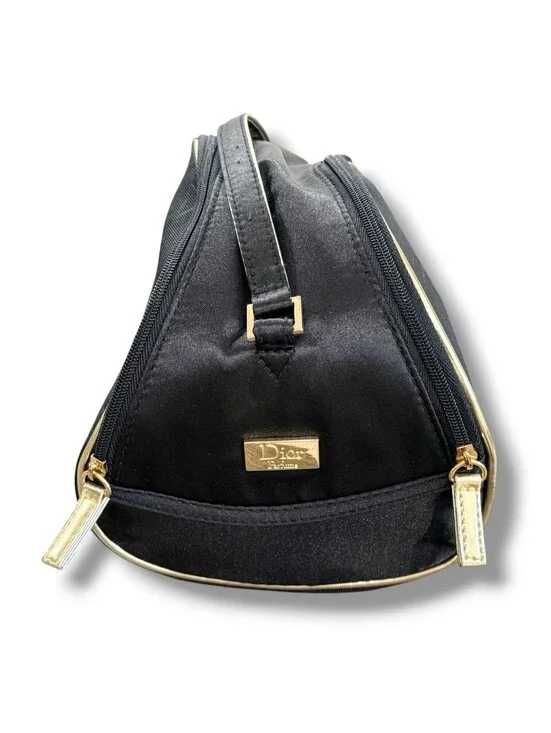 Christian Dior Parfums Black Satin Cosmetic Makeup Travel Beauty Pouch Bag