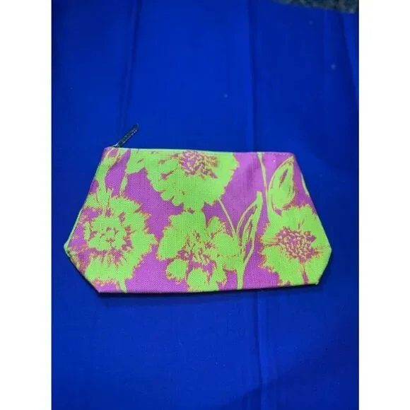 New Clinique Floral Pink and Lime Canvas Cosmetic Pouch