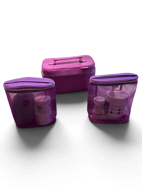 Clinique Bright Magenta Travel Cosmetic Case with 2 mesh bags inserts New wo tag