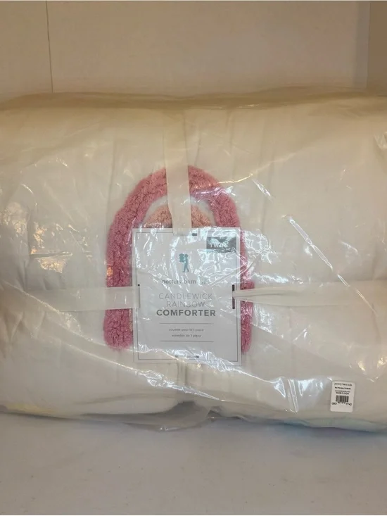 Pottery Barn Kids White Comforter with Pink Rainbow Accent