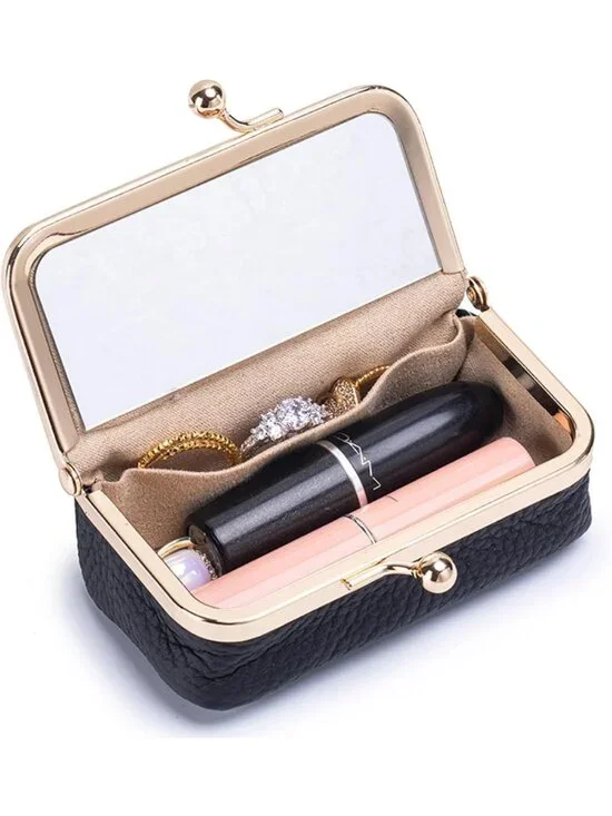 Stylish Mini Leather Jewelry Organizer with Mirror & Lipstick Bag - Perfect Gift