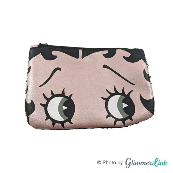 Ipsy Betty Boop Sequin Makeup Bag Pouch Black Pink