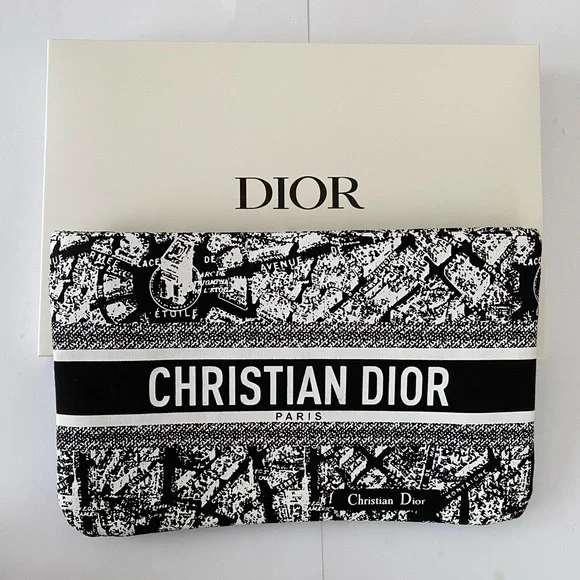 Brand New Christian Dior Black White Paris Map Print Cosmetic Bag Makeup Pouch