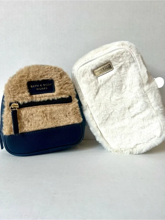 Bath & Body Works Faux Fur Mini Bag Set - Tan, Navy & Cream