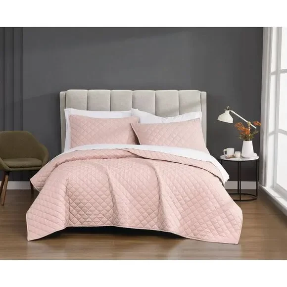 2pc Twin/Twin Extra Long Percale Quilt Set Blush