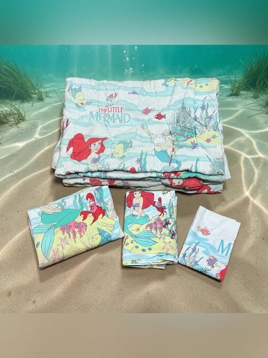 Vintage 90s Disney The Little Mermaid Twin Bedding Set COMPLETE Ariel