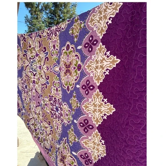 Purple Bohemian Quilted Comforter Set with 2 Shams 85