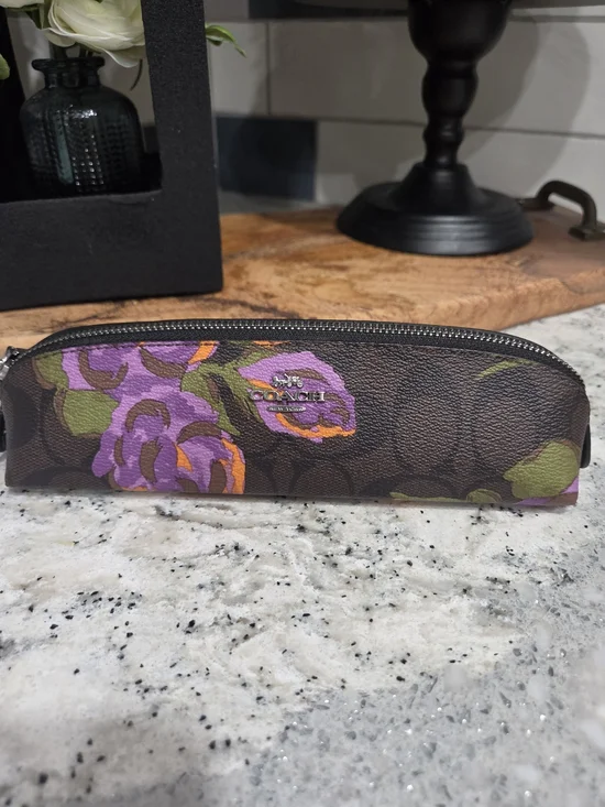 Coach Floral Print Zip Cosmetic Pouch - Purple/Brown