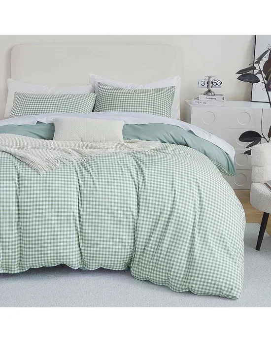 SHABBY CHIC Gingham Comforter Set 100% Polyester ALL SEASON - LIGHT GREEN/WHITE