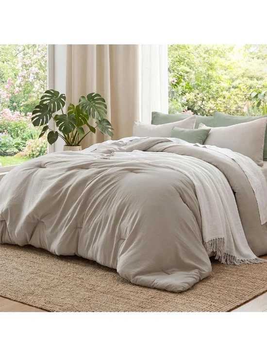 Bedsure Gentlesoft QUEEN SIZE Comforter Bedding Set 100% Microfiber- MUTED LINEN