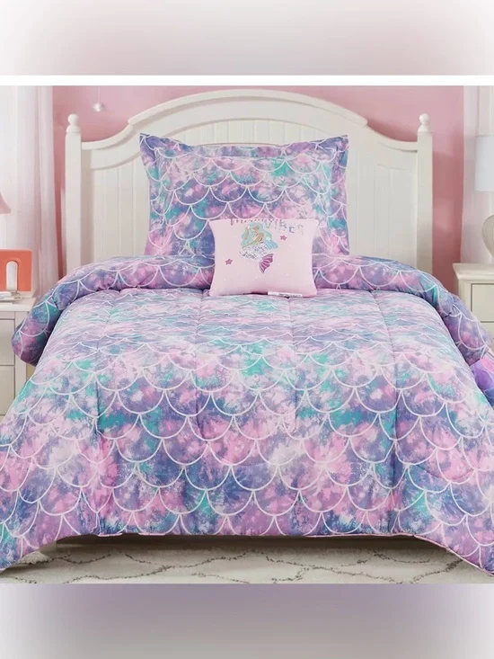 Twin Comforter Set for Girls-3 Pieces Mermaid Glow in the Dark Bedding Sets Twin