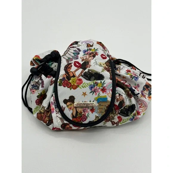 Nicole Lee USA Travel Cosmetic Bag Drawstring Pouch Rome Graphic Print Multi