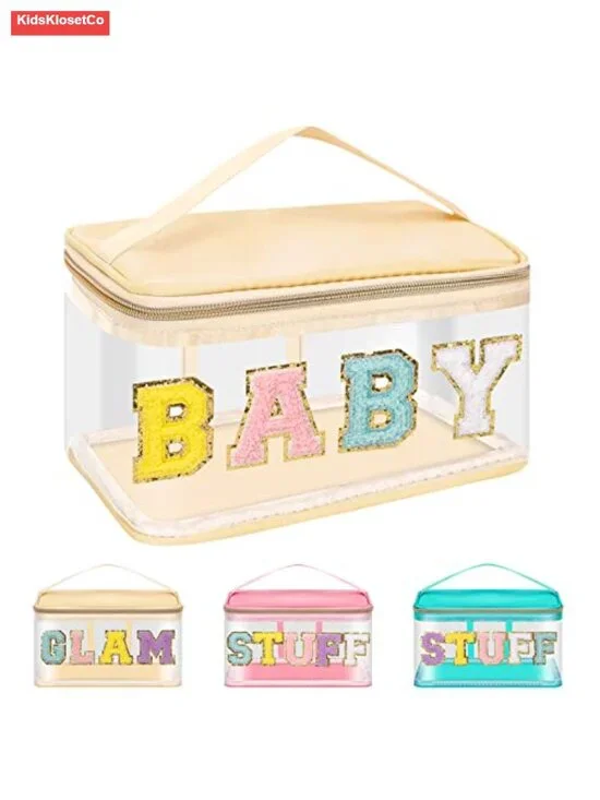 Preppy Chenille Letter Cosmetic Bag Clear Waterproof Makeup Pouch with Handle