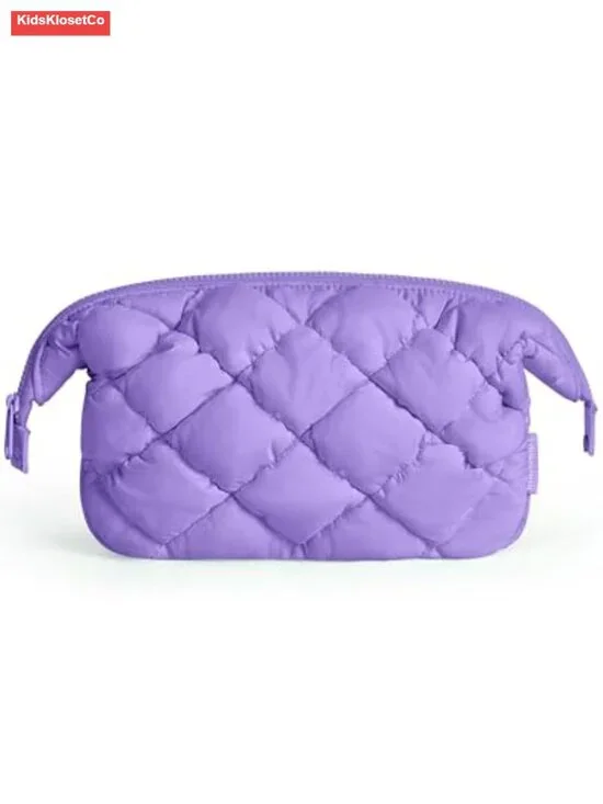 Quilted Travel Makeup Bag - Puffy Toiletry Organizer, Wide Opening, Cosmetic