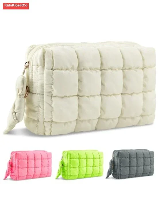 Quilted Puffer Makeup Bag Travel Toiletry Pouch Cosmetic Organizer
