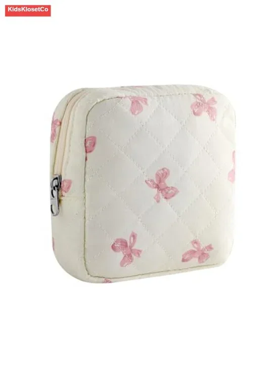 Quilted Cotton Makeup Bag for Purse - Small Travel Organizer with Zipper