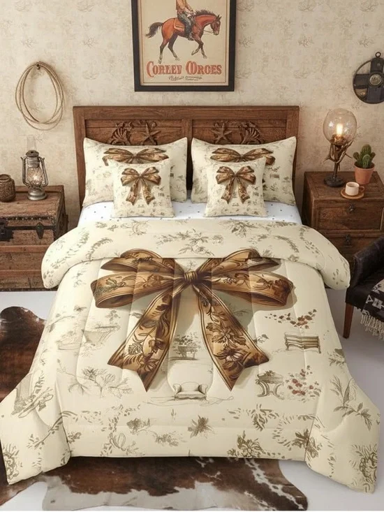 Erosebridal Brown Bowknot Comforter Set Twin | Coquette Decor Bohemian Bedding