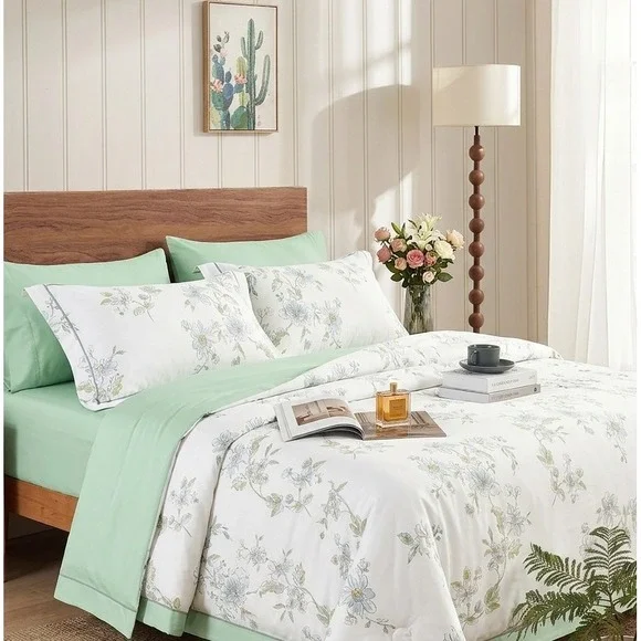 Julie‎ Ann Floral Green 7 pcs Oversized Comforter Set Queen Egyptian Cotton