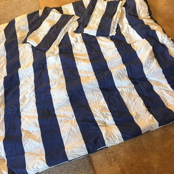 VTG Y2K Tommy Hilfiger Queen Comforter Set Blue White Striped 2 Shams Cotton