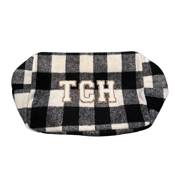 Stoney Clover Lane Buffalo Plaid Flannel Small Pouch TCH Varsity Letter Patches