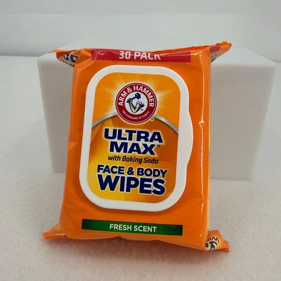 Arm & Hammer Ultra Max Face & Body Wipes 30 Pack Fresh Scent Baking Soda Aloe
