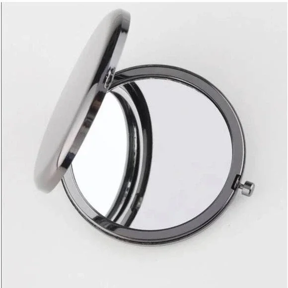 Gunmetal Black Grey Metal Compact Mirror Travel Purse Accessory New