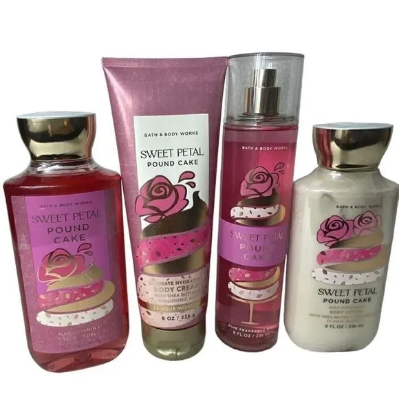 Bath and Body Works SWEET PETAL POUND CAKE 4PC Set