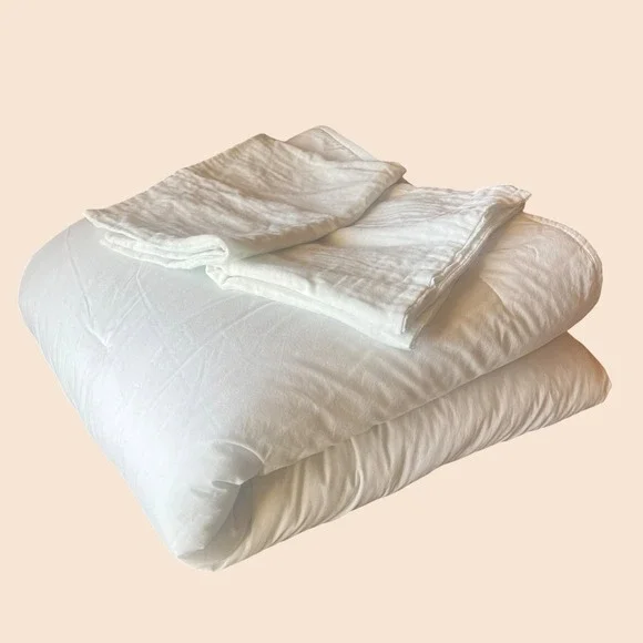 Welspun Queen White Comforter Set 100% Cotton Shell OEKO-TEX‎ Made In Green EUC