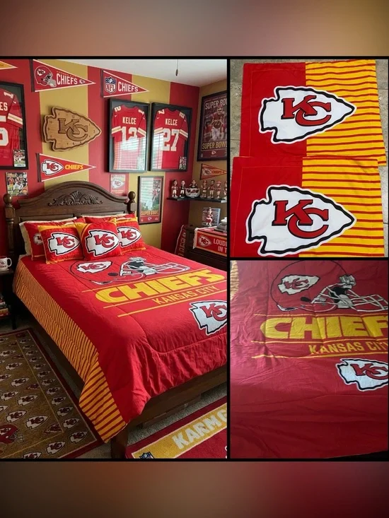 NFL Kansas City Chiefs Kingdom Arrowhead Team Logo Full Size Comforter Shams Set