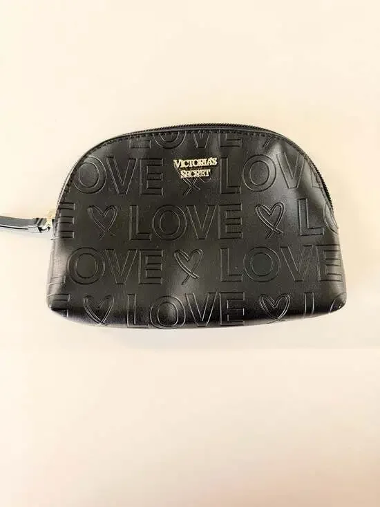 Victoria's Secret Black Love Logo Embossed Makeup Cosmetic Pouch