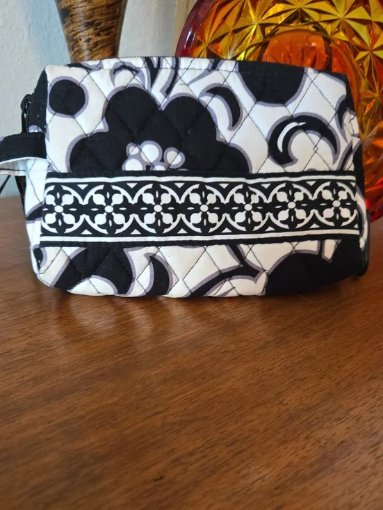 Vera Bradley Quilted Black and White Floral Makeup Pouch