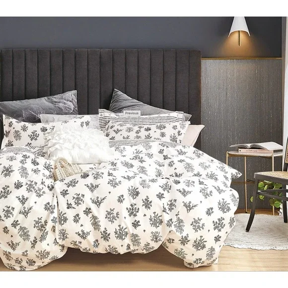 Parsley Black White Floral‎ Cotton Reversible Comforter Set King French Country