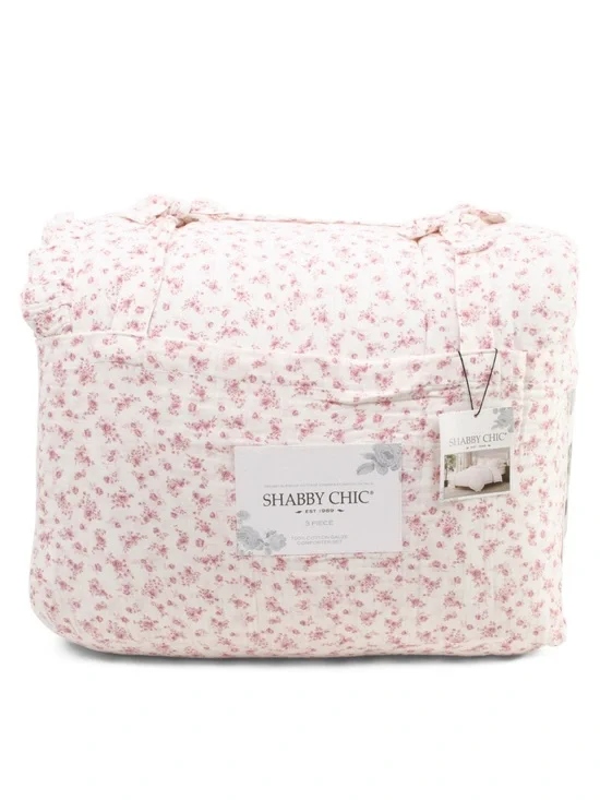 SHABBY CHIC 3pc cotton gauze ruffle‎ ditsy floral comforter set