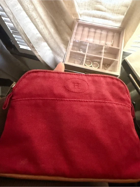 100% authentic Hermès Toile  Bolide Travel Case Small Makeup Pouch
