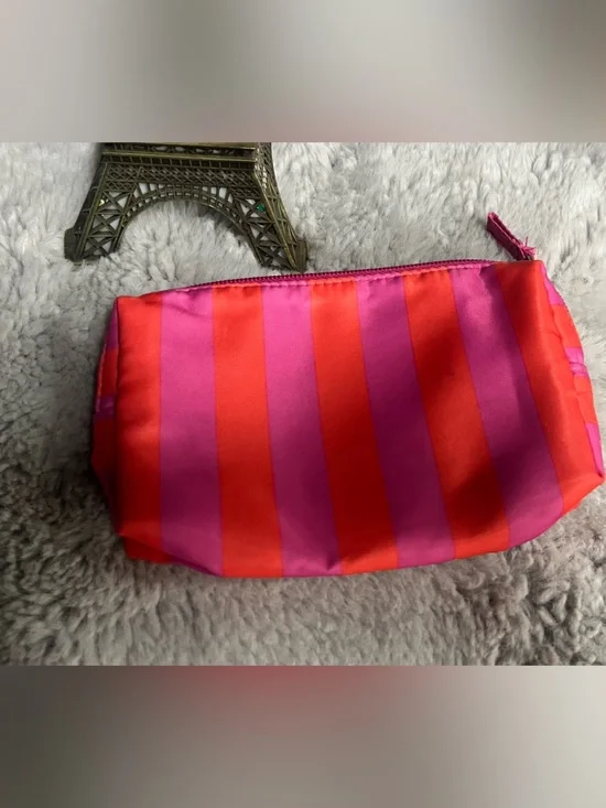 Striped Pink & Red Satin Cosmetic Pouch