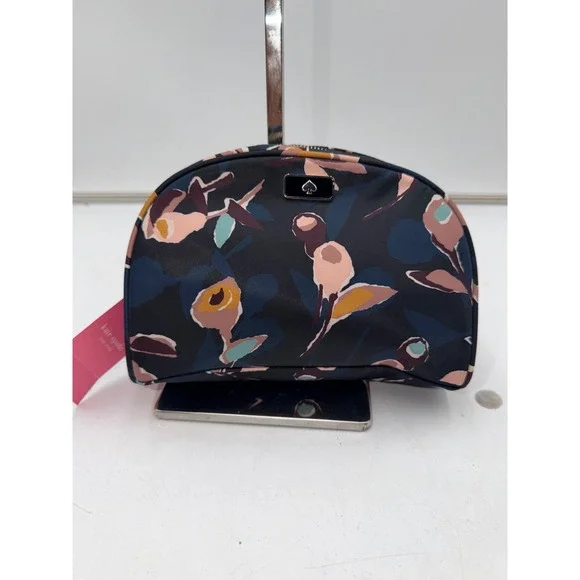 Kate Spade Dawn Paper Rose Medium Dome Cosmetic Bag Navy Multi WLRU5557 NWT
